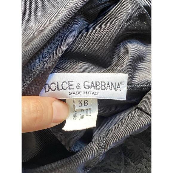 Vintage DOLCE & GABBANA 1980's Black Lace Satin Chemise Slip Dress IT-38 US-2 - Picture 10 of 11